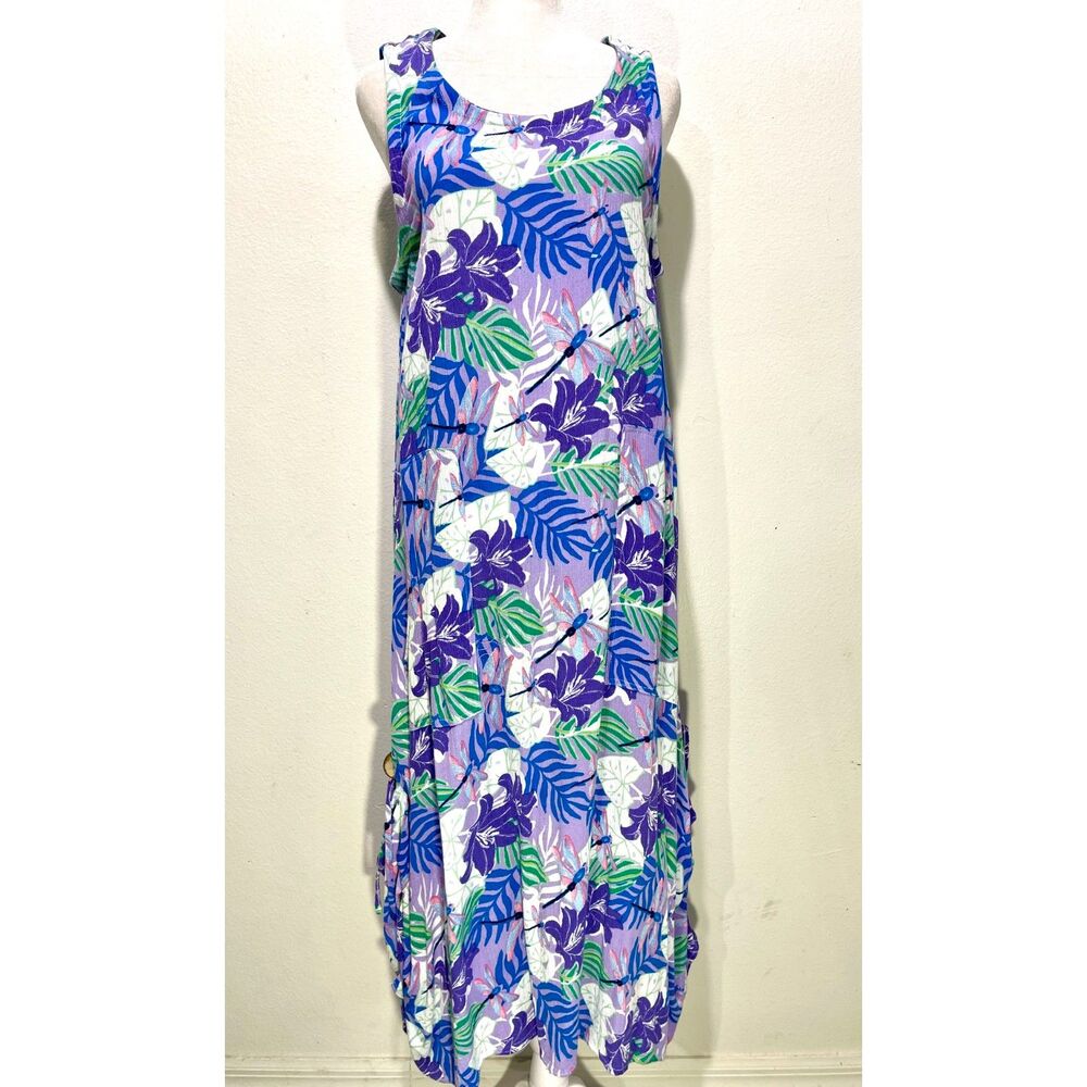 Water Lily dress  tropical floral print summer vacation resort casual women M